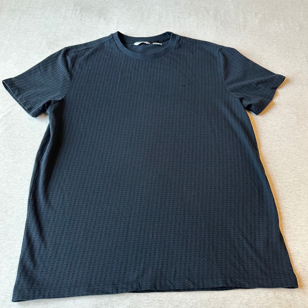 Calvin Klein Mens Textured Knit Crewneck T-Shirt Navy Blue Short Sleeve Large